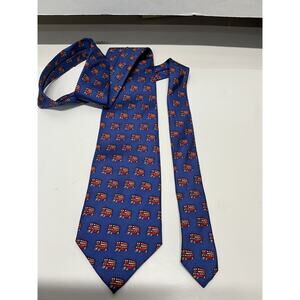 Men's Tie Novelty Beaufort 100% Silk Italy Blue w/ Red Double Decker‎ Bus